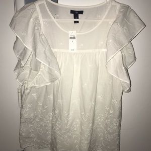 White flutter sleeve eyelet blouse